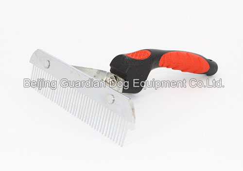 Grooming Rake, Red Rubber Handle